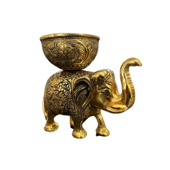 DECOR AND ART Golden Metal Trunk Up Elephant for Sculpture and Feng Shui and Decorative Showpiece