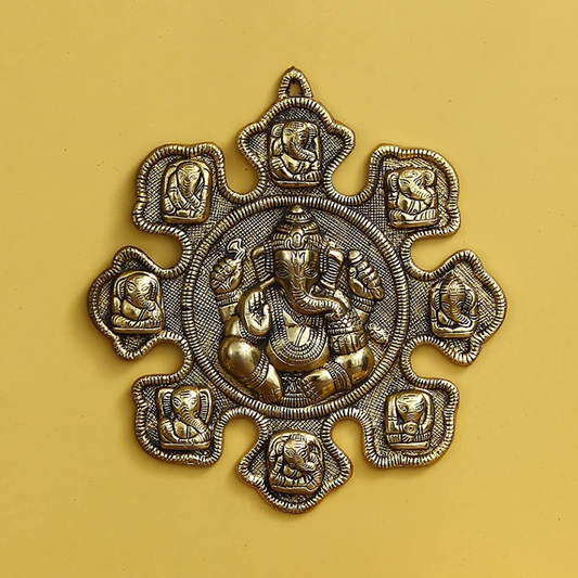 Astavinayaka (8 Avatar of Lord Ganesha) Metal Gold Plated Wall Hanging for Home Decor and Gift