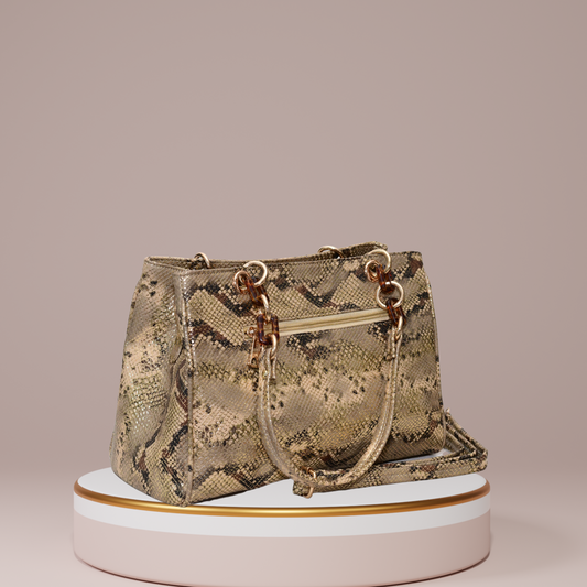 Women Handbag Ultra Premium shimmer Snake skin faux leather with metallic tones & International quality metal fittings