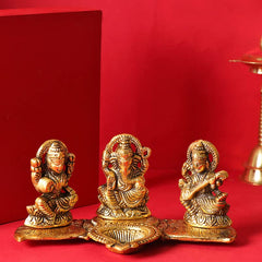Decorative Brass Laxmi Ganesha Saraswati God Idol Showpiece