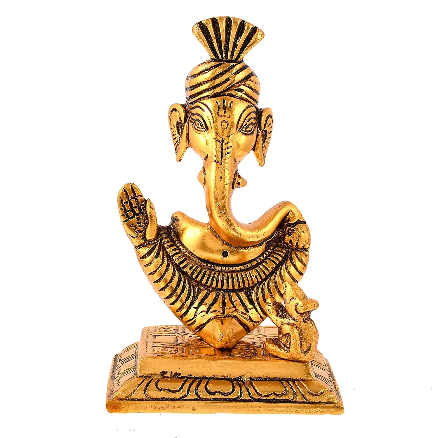 Metal Handcrafted Ganesh Idol, Height 15 cm, Gold Antique