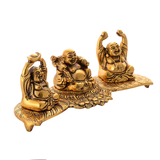 Home Decor & Gifts Feng Shui Gold Color 3 Laughing Buddha Set for Health, Wealth and Happiness