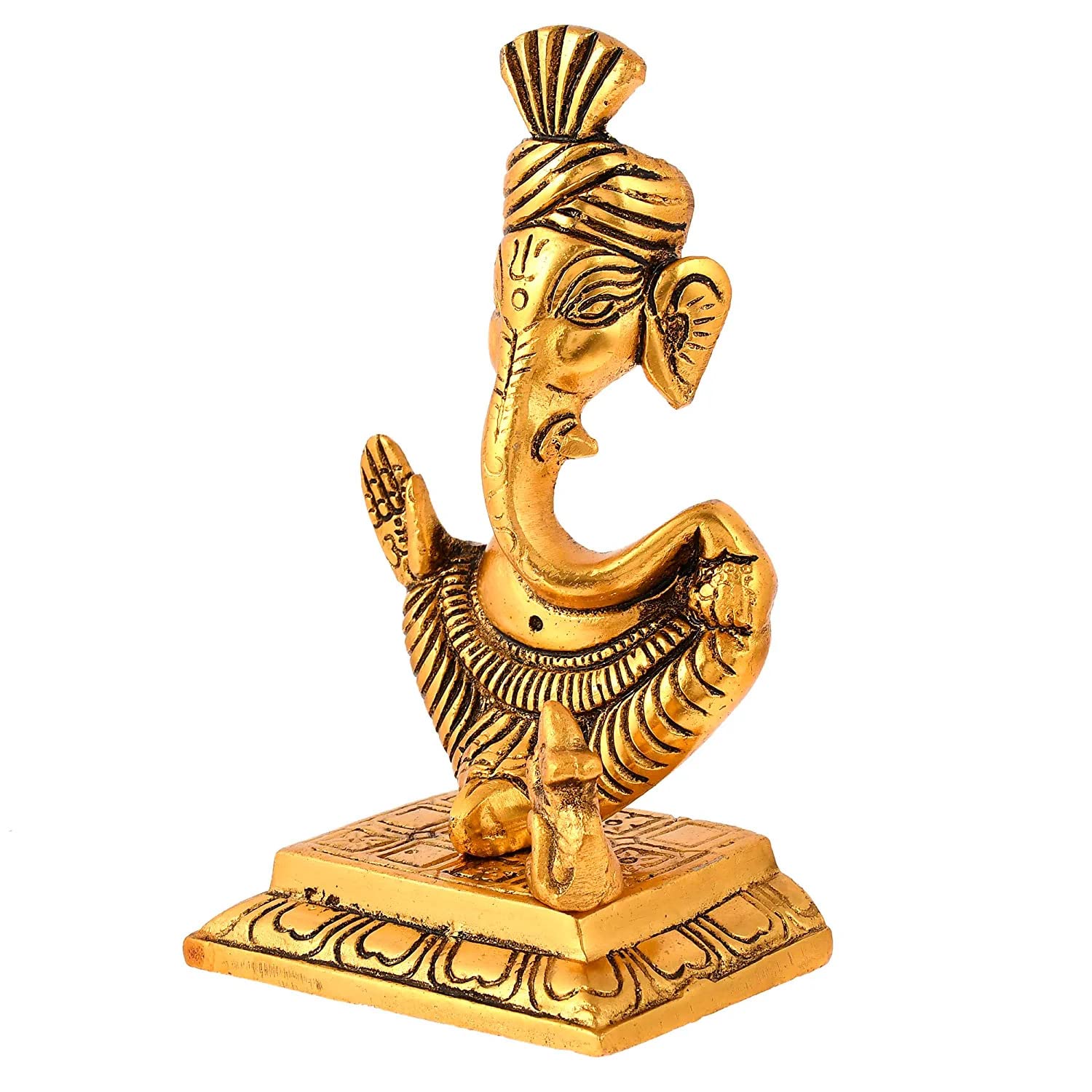 Metal Handcrafted Ganesh Idol, Height 15 cm, Gold Antique