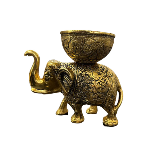 DECOR AND ART Golden Metal Trunk Up Elephant for Sculpture and Feng Shui and Decorative Showpiece