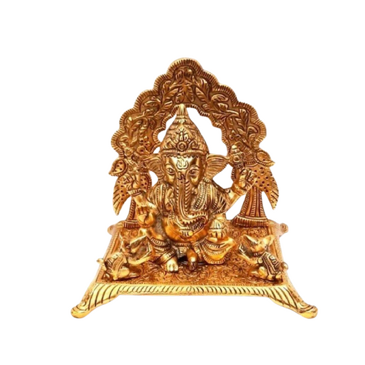 Metal Ganesh Idol with Musak Darbar, 9.7 Inch. Gold Antique, 1 Piece for Home Decor , Ganpati for Diwali Golden