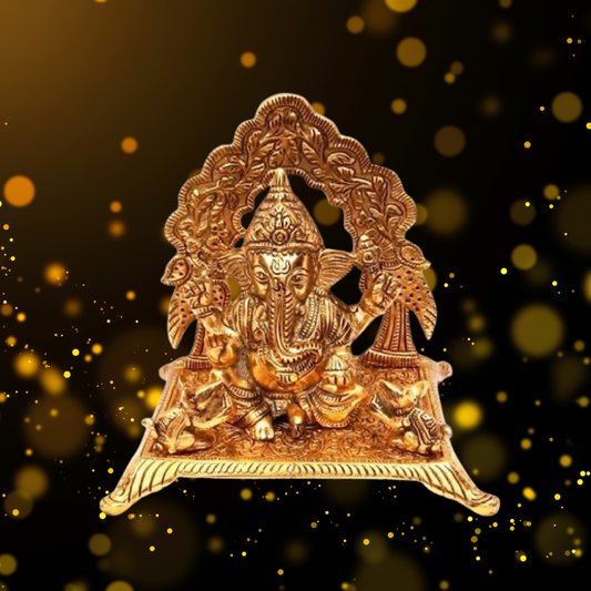 Metal Ganesh Idol with Musak Darbar, 9.7 Inch. Gold Antique, 1 Piece for Home Decor , Ganpati for Diwali Golden